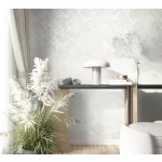 Ritus: Gyöngyházas törtfehér fényes hatású négyszöges modern dombormintás (mosható) vlies-vinyl tapéta