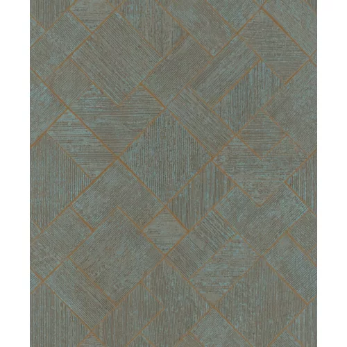 Ritus: Türkizkék arany pici ezüsttel gyöngyházas fényes hatású négyszöges modern dombormintás (mosható) vlies-vinyl tapéta