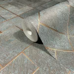 Ritus: Türkizkék arany pici ezüsttel gyöngyházas fényes hatású négyszöges modern dombormintás (mosható) vlies-vinyl tapéta