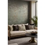 Ritus: Türkizkék arany pici ezüsttel gyöngyházas fényes hatású négyszöges modern dombormintás (mosható) vlies-vinyl tapéta