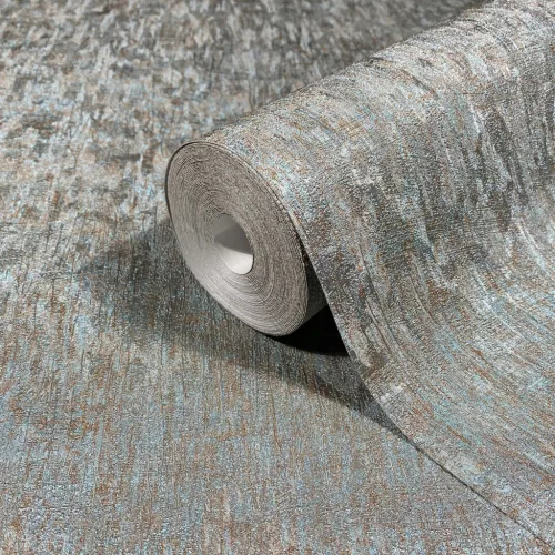 Ritus: Kékesszürke alapon bronz vakolatmintás egyszínű matt texturált (mosható) vlies-vinyl tapéta