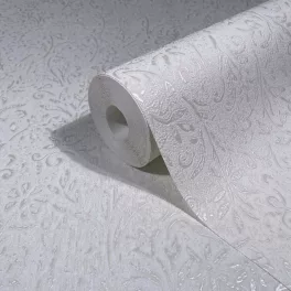   Ritus: Fehér alapon fémes gyöngyházfehér virág mintás (mosható) vlies-vinyl tapéta