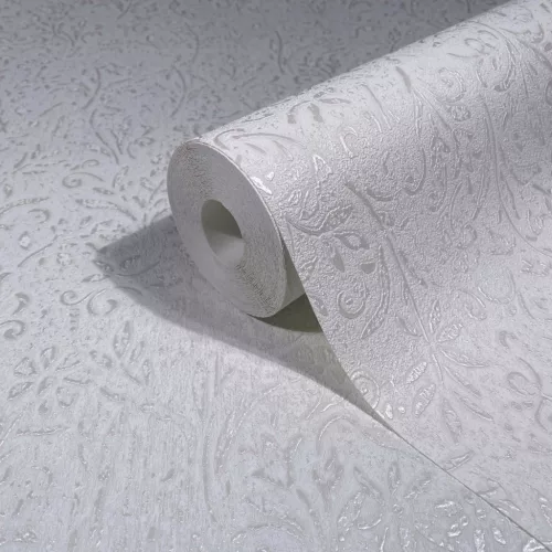 Ritus: Fehér alapon fémes gyöngyházfehér virág mintás (mosható) vlies-vinyl tapéta