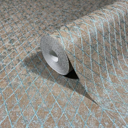 Ritus: Modern barna-kék rombusz mintás (mosható) vlies-vinyl tapéta