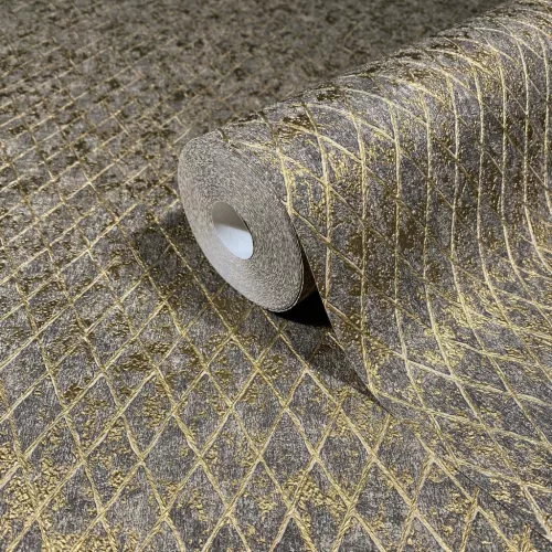 Ritus: Modern barna-arany rombusz mintás (mosható) vlies-vinyl tapéta