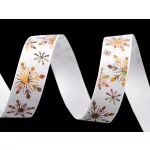 Karácsonyi szatén szalag: Fehér a. ARANY hologr. hópelyhes 16 mm széles