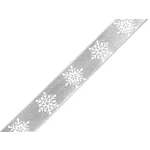 Karácsonyi szalag: Ezüst alapon hópelyhes 16 mm széles