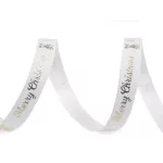 Karácsonyi ripsz szalag Merry Christmas fehér a. arany 10 mm széles