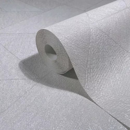 Naomi: Modern gyöngyházfehér geometriai mintás (mosható) vlies alapon hab felületű tapéta