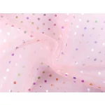 Rózsaszín organza hologramos/szivárványos pöttyökkel 