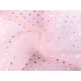 Rózsaszín organza hologramos/szivárványos pöttyökkel 