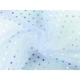 Babakék organza hologramos/szivárványos pöttyökkel 
