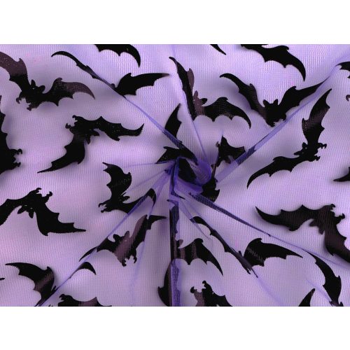0,4 m EGYBEN KÉRHETŐ Halloween denevér mintás sifon anyag: LILA