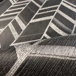   Metálos kollekció Speciel FX2: Fekete-ezüst art deco chevron mintás (mosható) vlies-vinyl tapéta
