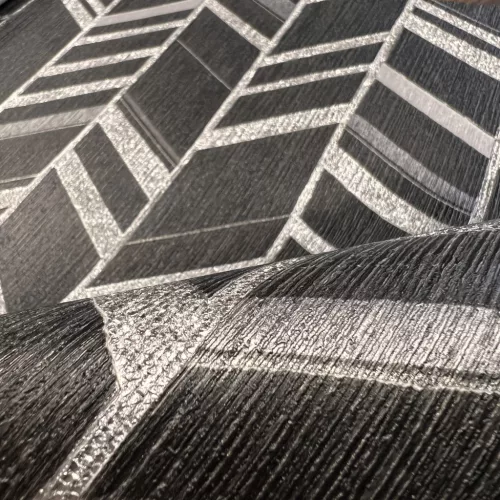 Metálos kollekció Speciel FX2: Fekete-ezüst art deco chevron mintás (mosható) vlies-vinyl tapéta