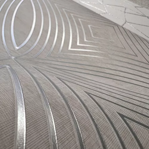 Metálos kollekció Speciel FX2: Ezüstbézs geometrikus ívmintás (mosható) vlies-vinyl tapéta