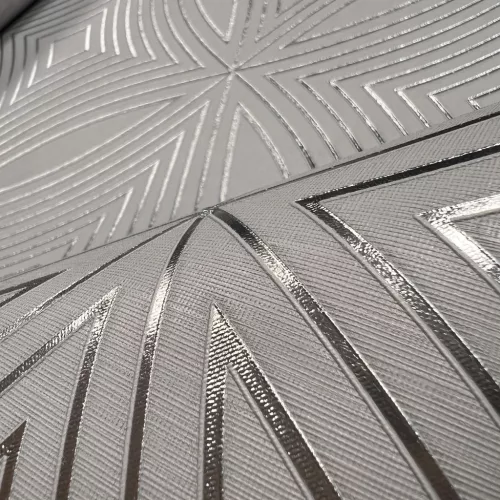 Metálos kollekció Speciel FX2: Gyöngyszürke geometrikus sugárjáték mintás (mosható) vlies-vinyl tapéta