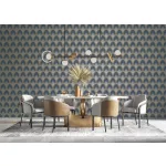 Metálos kollekció Speciel FX2: Éjkék alapon arany leveles geometrikus mintás (mosható) vlies-vinyl tapéta