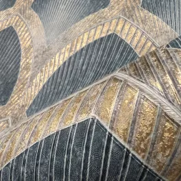   Metálos kollekció Speciel FX2: Türkiz-arany art deco legyezőmintás (mosható) vlies-vinyl tapéta