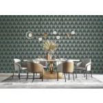 Metálos kollekció Speciel FX2: Türkiz-arany art deco legyezőmintás (mosható) vlies-vinyl tapéta