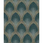Metálos kollekció Speciel FX2: Türkiz-arany art deco legyezőmintás (mosható) vlies-vinyl tapéta