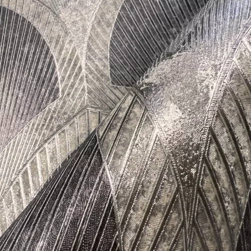 Metálos kollekció Speciel FX2: Gyöngyszürke art deco legyezőmintás (mosható) vlies-vinyl tapéta