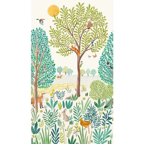 Little Dreamers: 159*280 cm-es Erdei falfestmény zöld–okker (mosható) vlies-vinyl tapéta falpanel