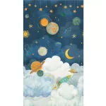 Little Dreamers: 159*280 cm-es Űr mintás falfestmény éjkék–felhőkék (mosható) vlies-vinyl tapéta falpanel