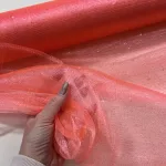 Rikító korall csillámos (glitter) tüll