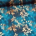 Designer vízálló szövet: Türkizes-kékes a. arany leveles-indás