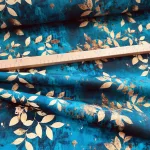 Designer vízálló szövet: Türkizes-kékes a. arany leveles-indás