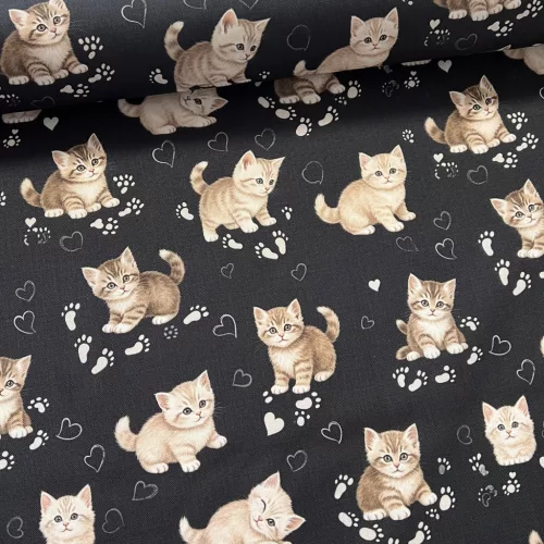 Designer vízálló szövet: Fekete a. kiscicás