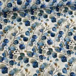 Designer vízálló szövet: Világos alapon kék-arany leveles