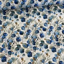   Designer vízálló szövet: Világos alapon kék-arany leveles