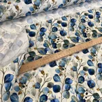 Designer vízálló szövet: Világos alapon kék-arany leveles