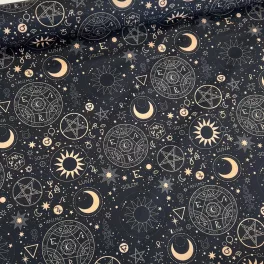   Designer vízálló szövet: Fekete alapon asztrológia mintás