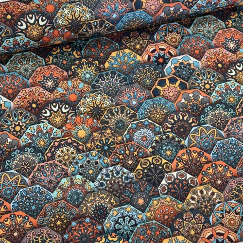 Designer vízálló szövet: Narancs-kék-szürke marokkói mintás