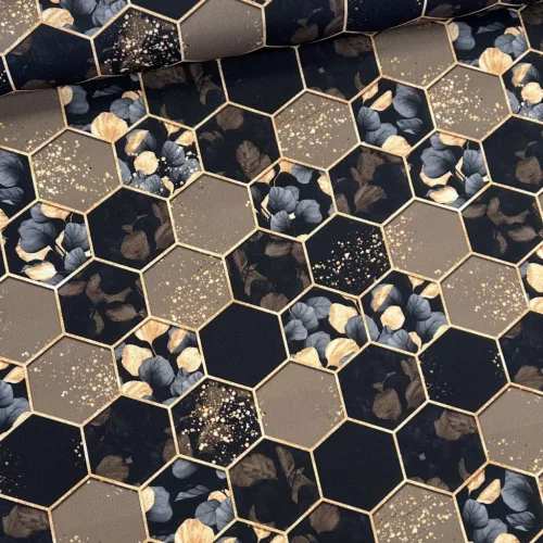 Designer vízálló szövet: Fekete-barna hatszöges