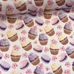 Designer vízálló szövet: Lila krémes muffinos-macaronos