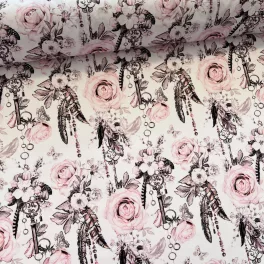 Designer vízálló szövet: Rózsás-kulcsos-tollas