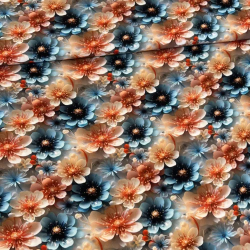 Kék-barack virágmező digitálisan nyomott viszkóz voile