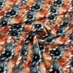 Kék-barack virágmező digitálisan nyomott viszkóz voile