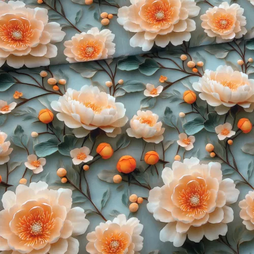 Kék alapon tavirózsás digitálisan nyomott viszkóz voile