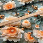 Kék alapon tavirózsás digitálisan nyomott viszkóz voile