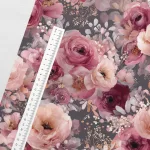 Sötét alapon vintage babarózsás prémium (digitális) 160 cm sz. pamutvászon