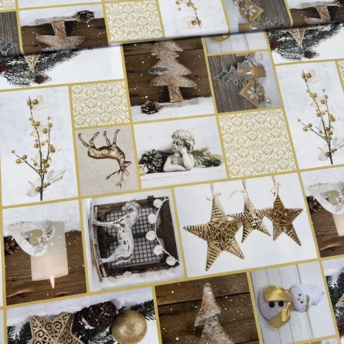 Arany-bézses karácsonyi digitális dekortextil (FC)