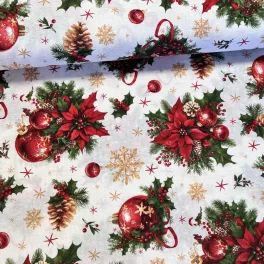   Mikulásvirág és gömbdísz csokorban karácsonyi dekortextil (TH'26)