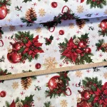 Mikulásvirág és gömbdísz csokorban karácsonyi dekortextil (TH'26)