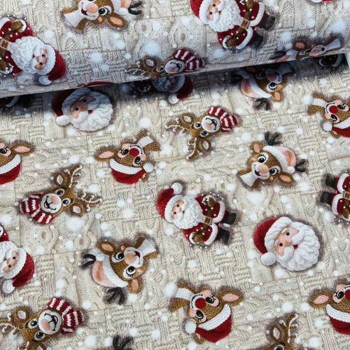 Krém kötött alapon szarvas és mikulás amigurumi karácsonyi dekortextil (TH'26)