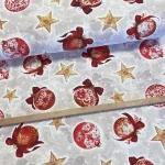 Natúr alapon piros gömbdíszek masnival karácsonyi dekortextil (TH'26)